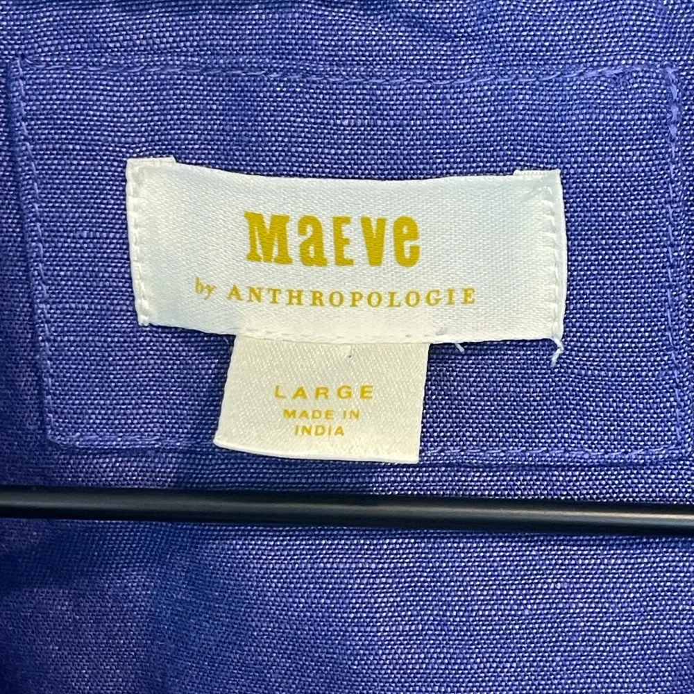 Maeve Linen Blend Short Sleeve Button-Down Shirt - Violet Blue, Anthropologie, L - Picture 4 of 16